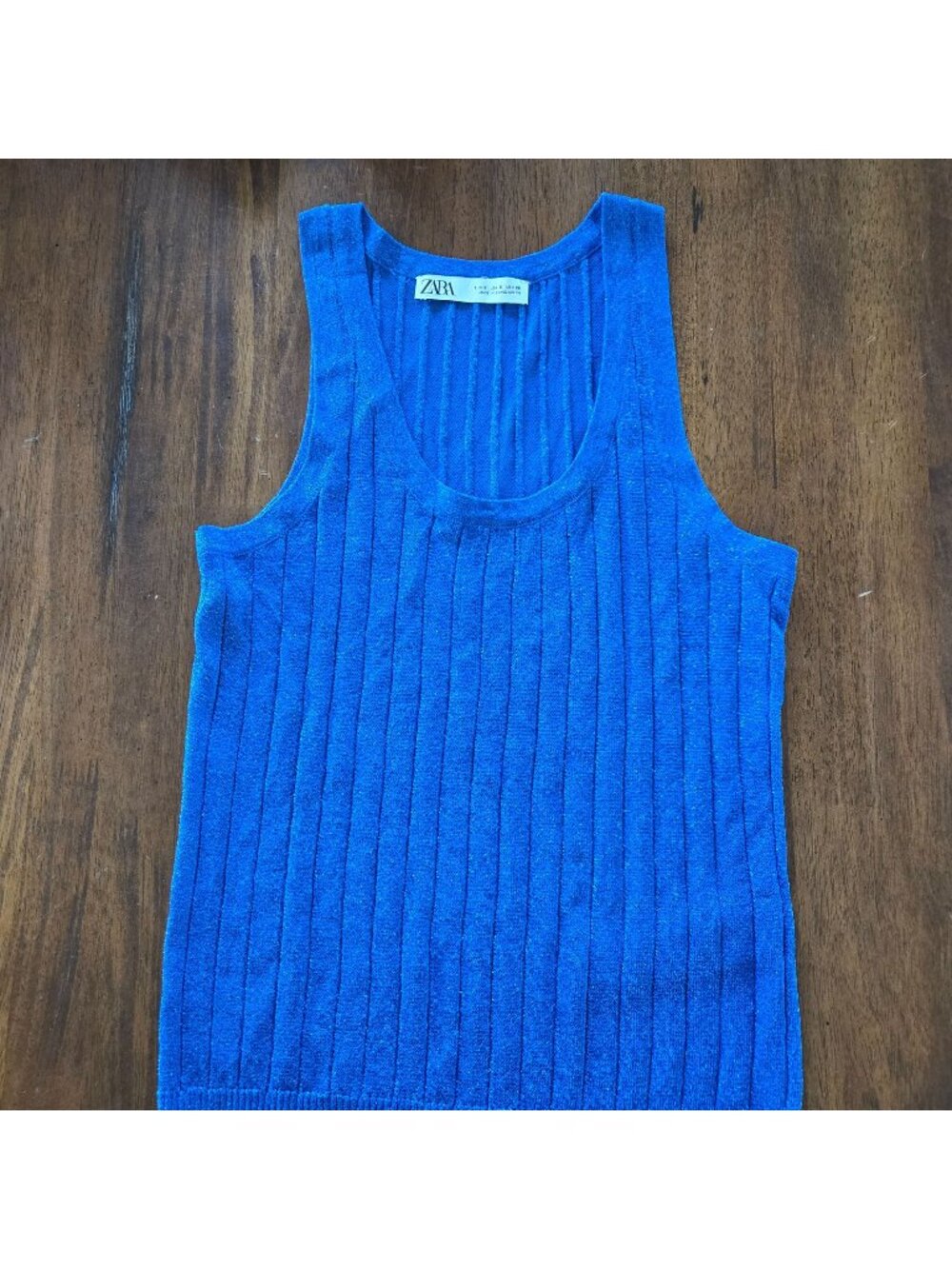 Zara Flowy V-Neck Knit Top Ribbed Blue Womens Sz S (26-0247)